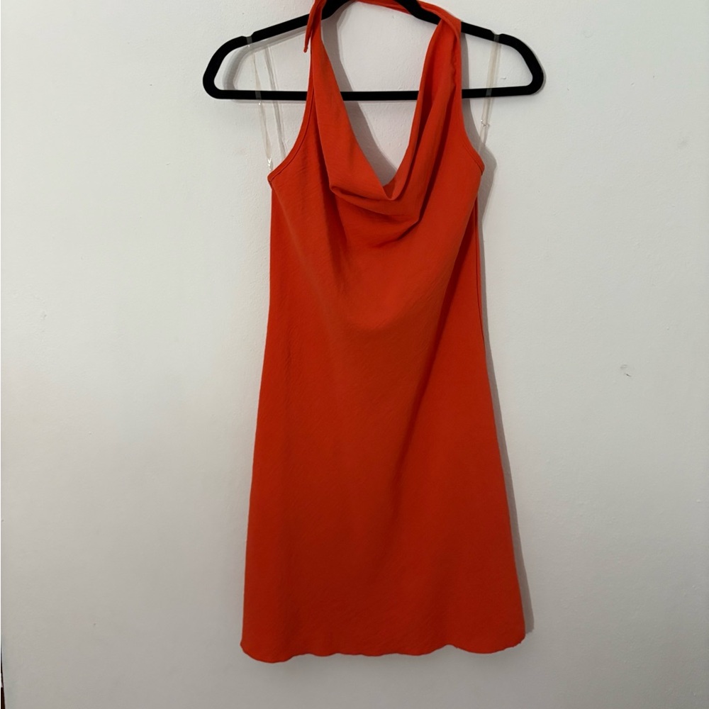 Elegant Orange Halter Dress